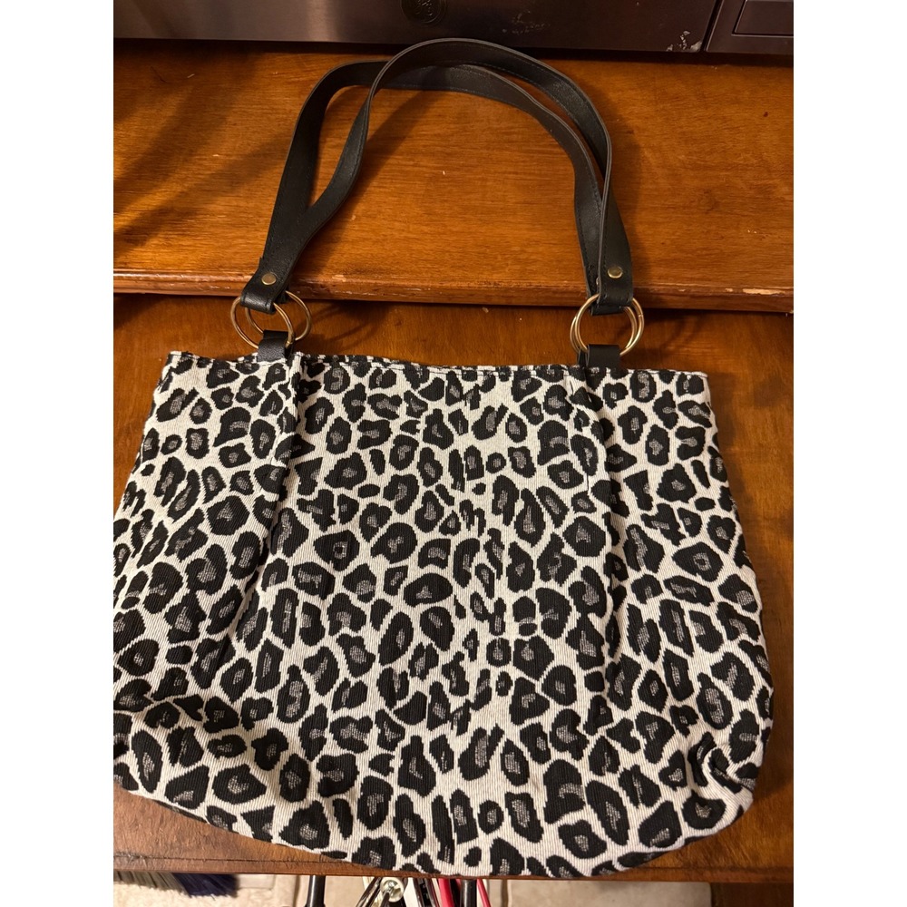 Unbranded Leopard Print Tote Bag Black‎ White Animal Shoulder Bag Gold Tone